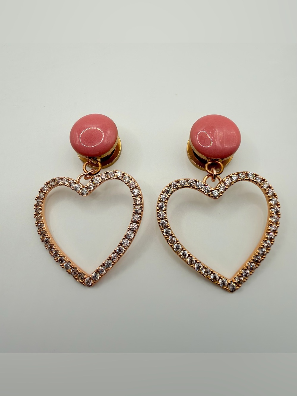 Gauges 00 - 10 mm Pink Crystal Heart Drop Earrings